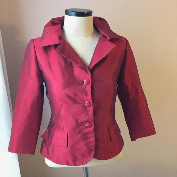 Victor Costa Red Duponi Silk Blazer 6 - Picture 2 of 8